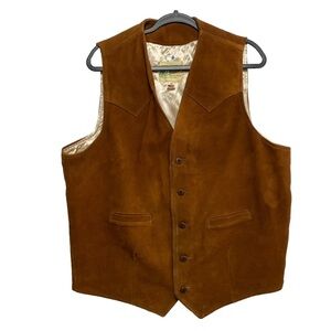 VINTAGE Mid Western Deerskin Leather Vest Mens 46 Brown Sports Togs Made In USA